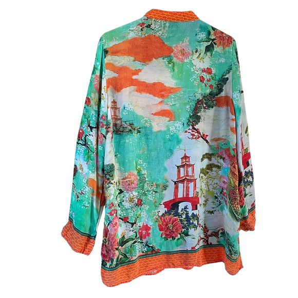 CITRON SANTA MONICA Size Large Chinese Pagoda Tie Dye Button-Up Long Sleeve Top - Picture 6 of 9